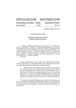 Spicilegium Historicum Congregationis Ssmi Redemptoris Annus Xlix 2001 Fasc