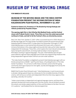 Museum of the Moving Image and the India Center Foundation Present the Second Edition of India Kaleidoscope Film Festival, November 9–12, 2017