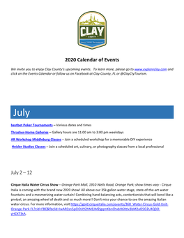 2020 Clay County Florida Calendar of Events