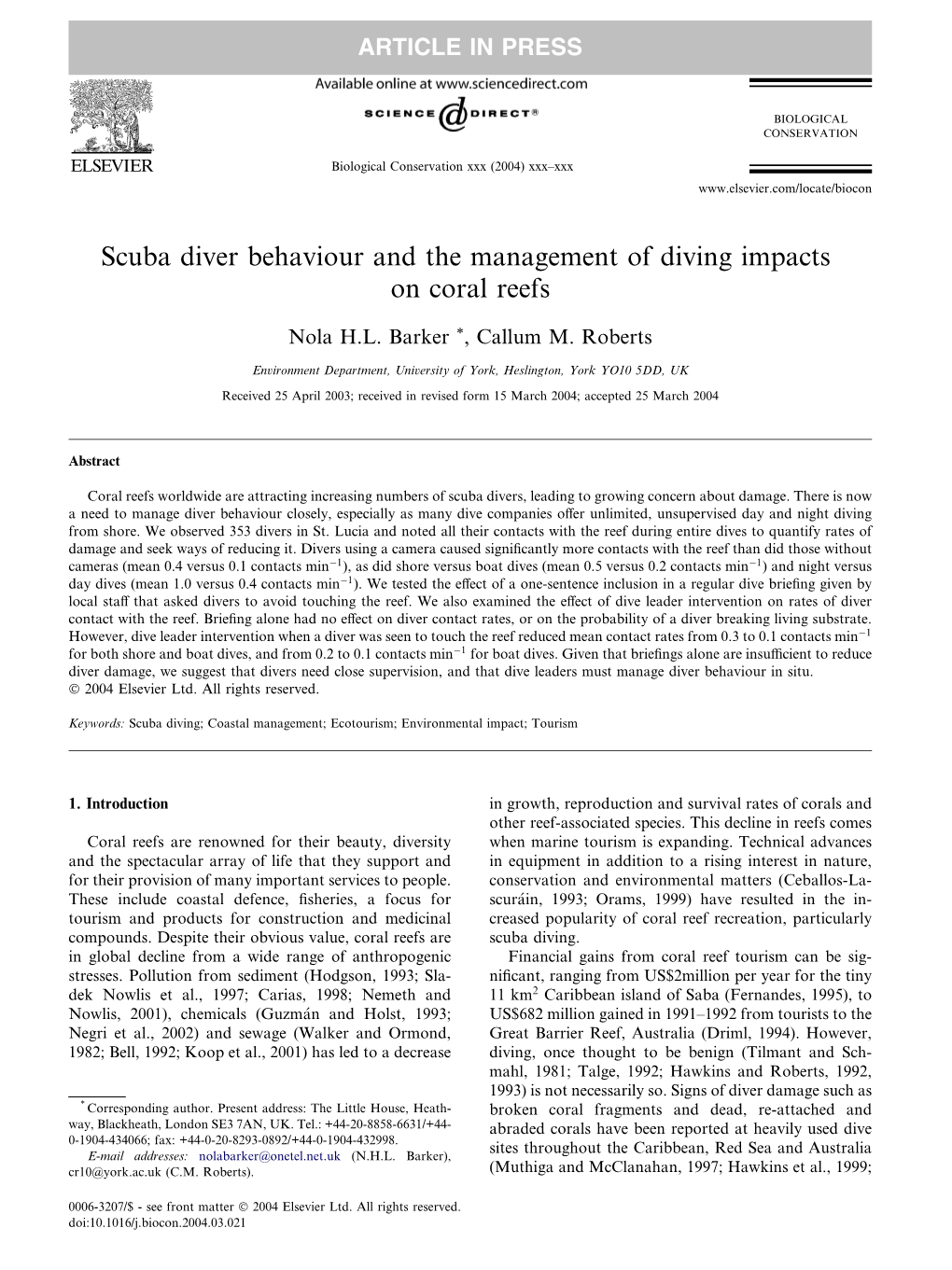 Scuba Diver Behaviour and the Management of Diving Impacts on Coral Reefs