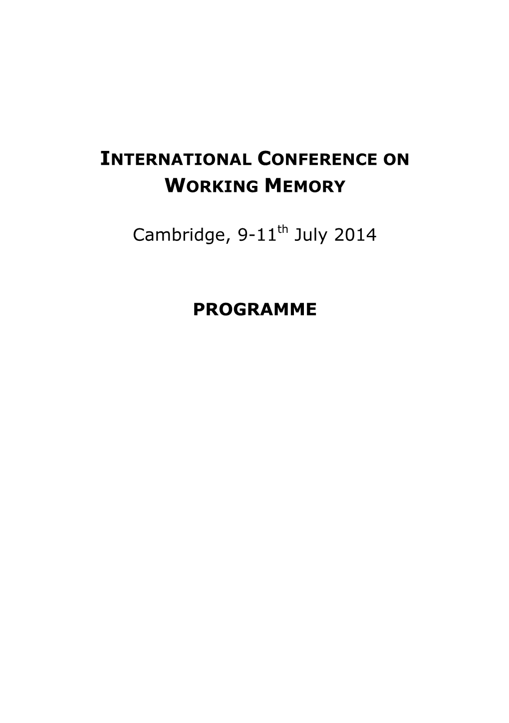 Cambridge, 9-11Th July 2014 PROGRAMME