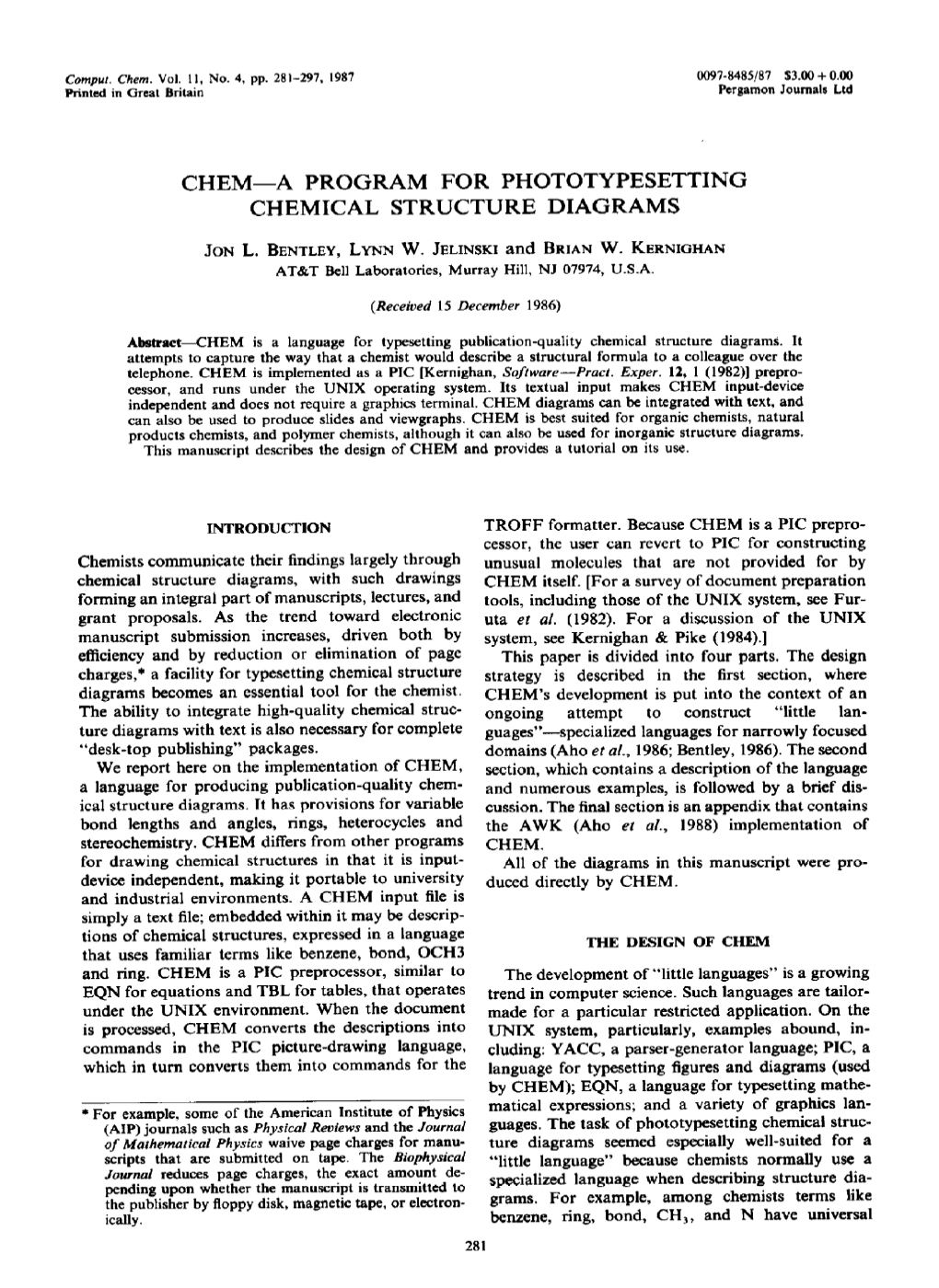 A Program for Phototypesetting Chemical Structure Diagrams