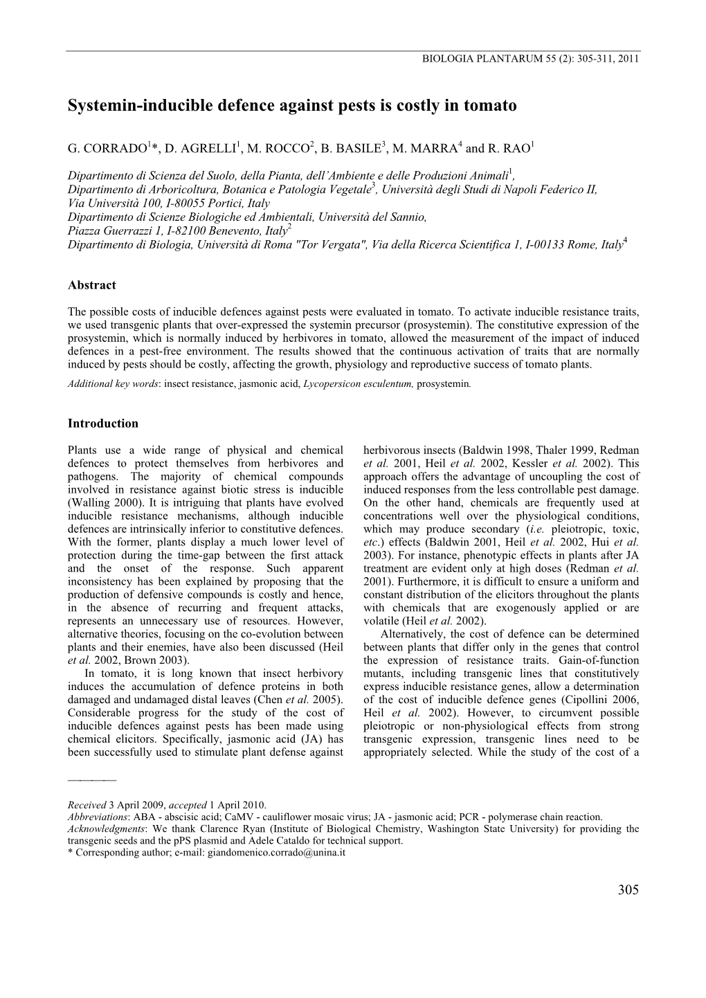 Systemin-Inducible Defence Against Pests Is Costly in Tomato