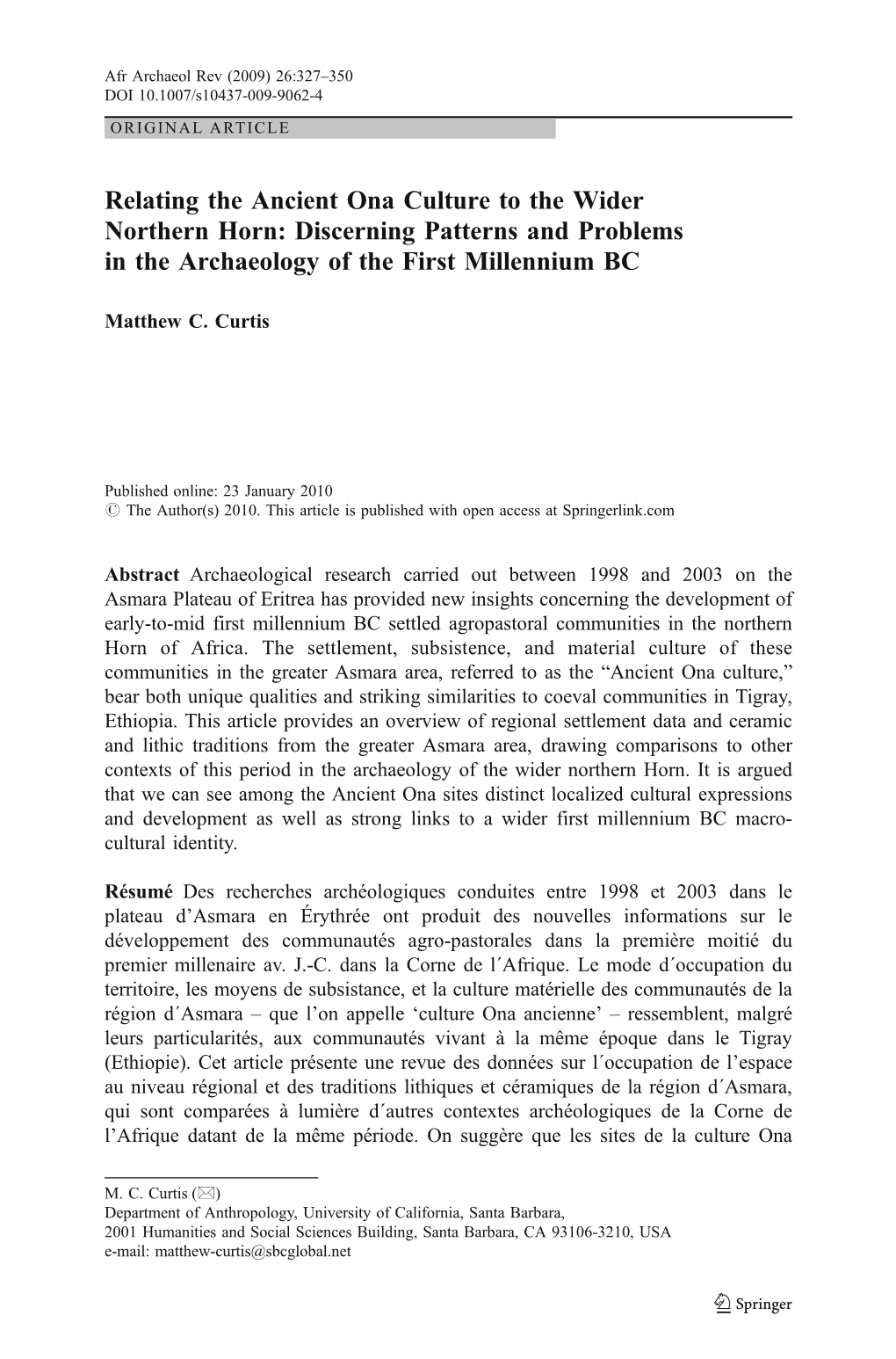 Relating the Ancient Ona Culture to the Wider Northern Horn: Discerning Patterns and Problems in the Archaeology of the First Millennium BC