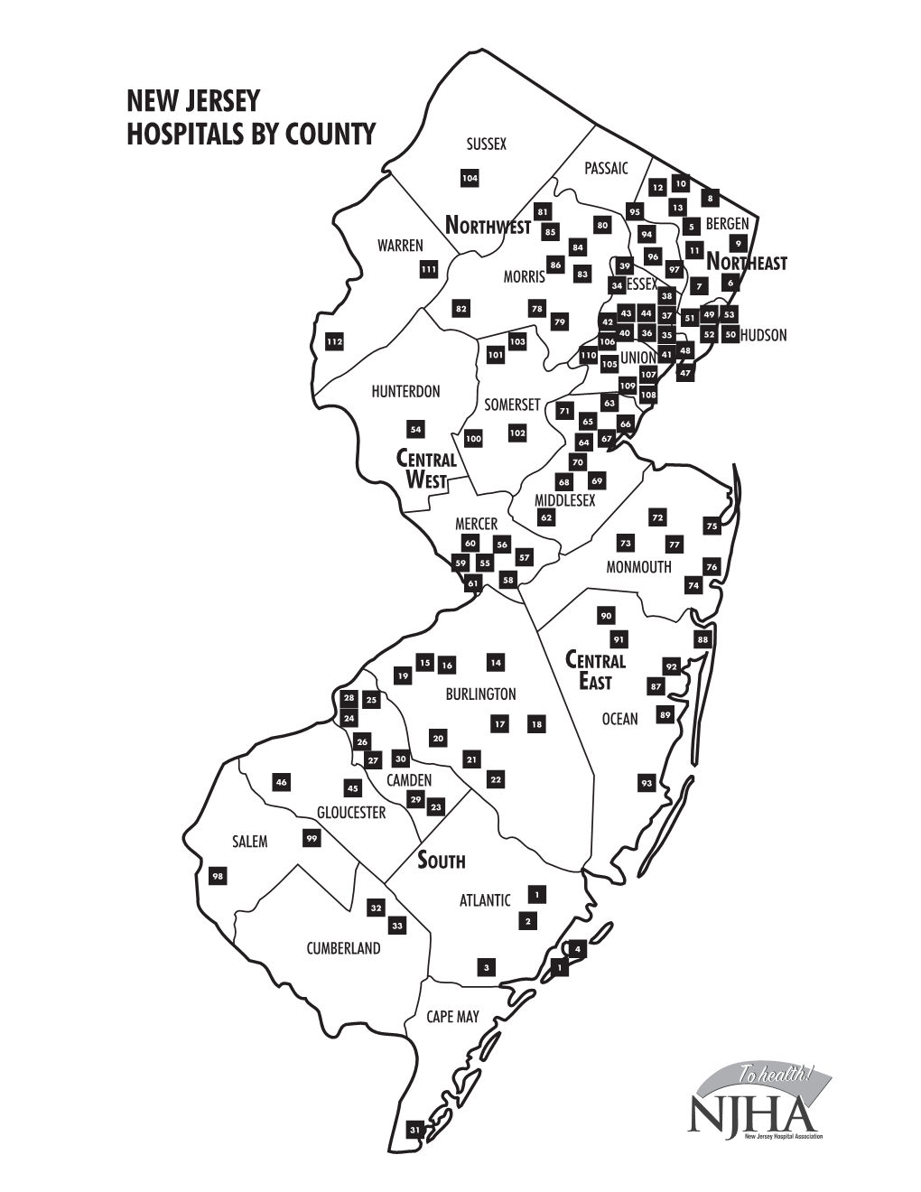 New Jersey Hospitals by County