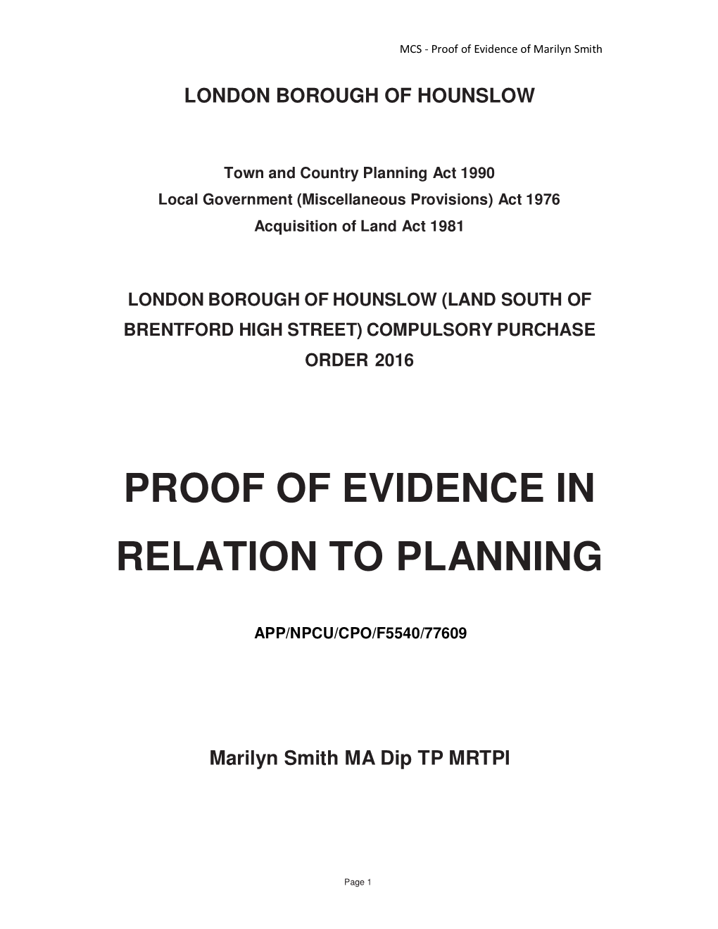 Proof of Evidence in Relation to Planning