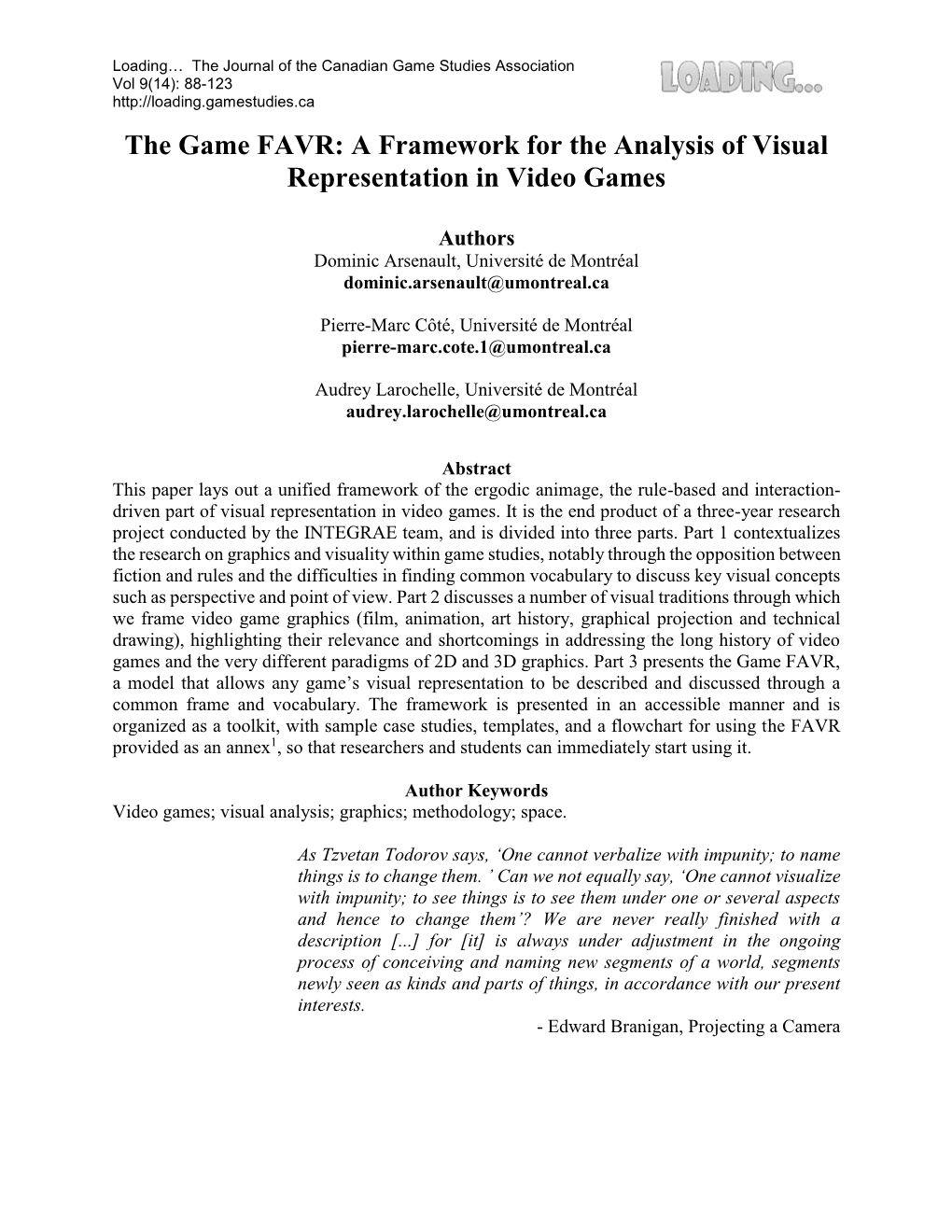 A Framework for the Analysis of Visual Representation in Video Games