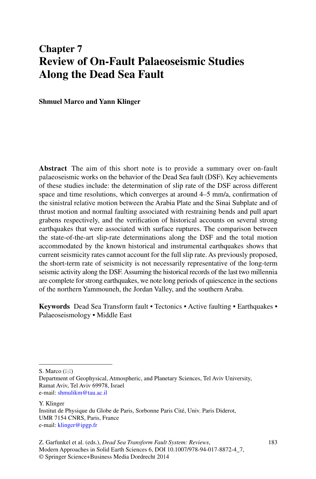 Review of On-Fault Palaeoseismic Studies Along the Dead Sea Fault