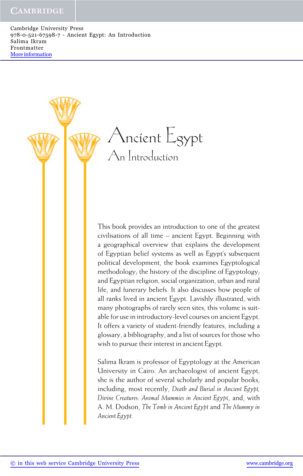 Ancient Egypt: an Introduction Salima Ikram Frontmatter More Information