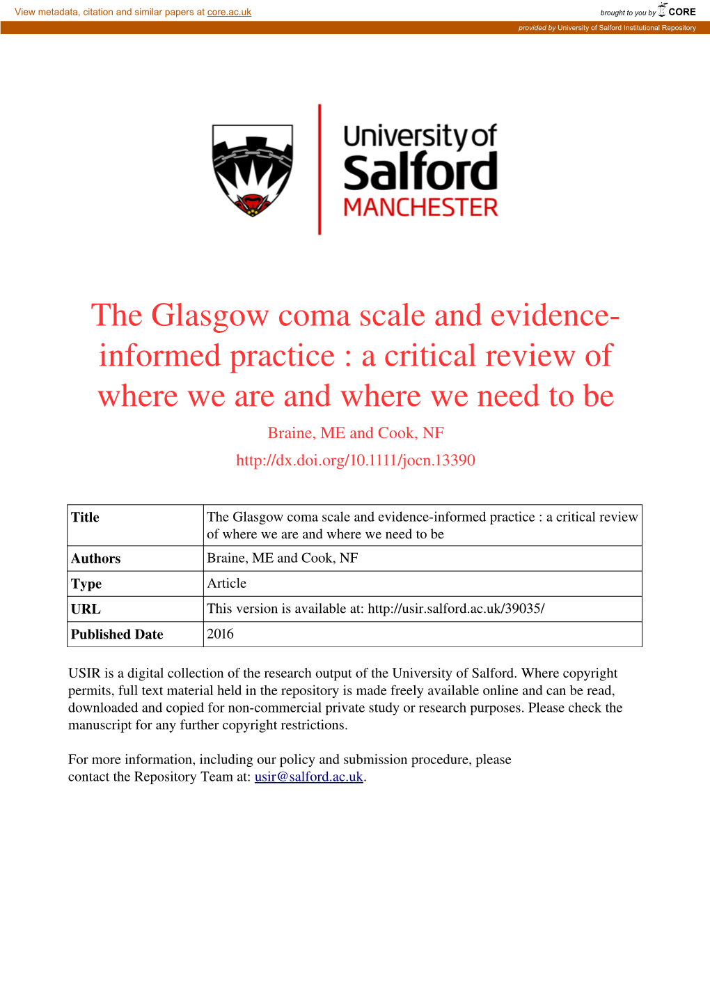 The Glasgow Coma Scale and Evidence Informed Practice