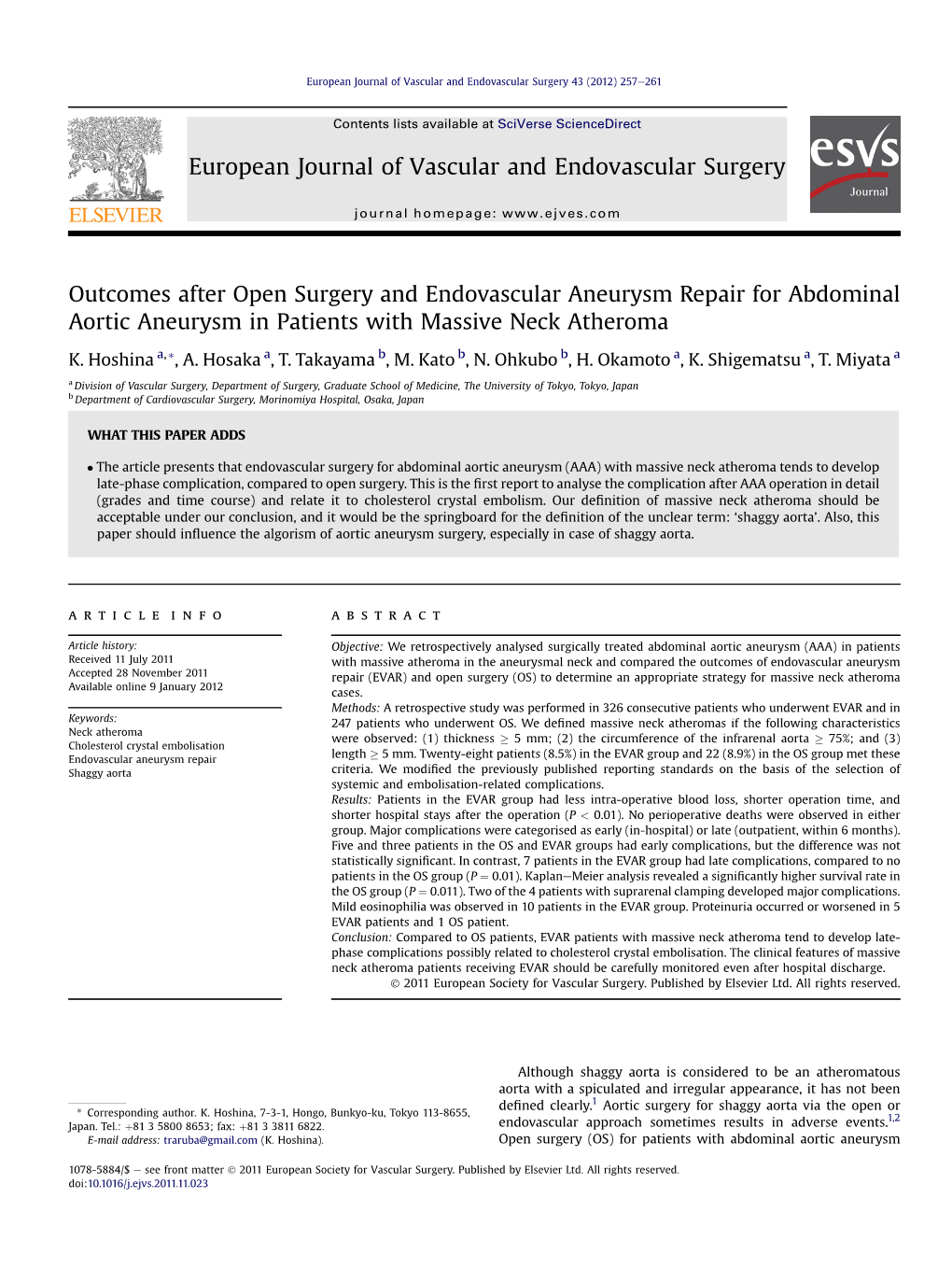 Outcomes After Open Surgery and Endovascular Aneurysm Repair for Abdominal Aortic Aneurysm in Patients with Massive Neck Atheroma