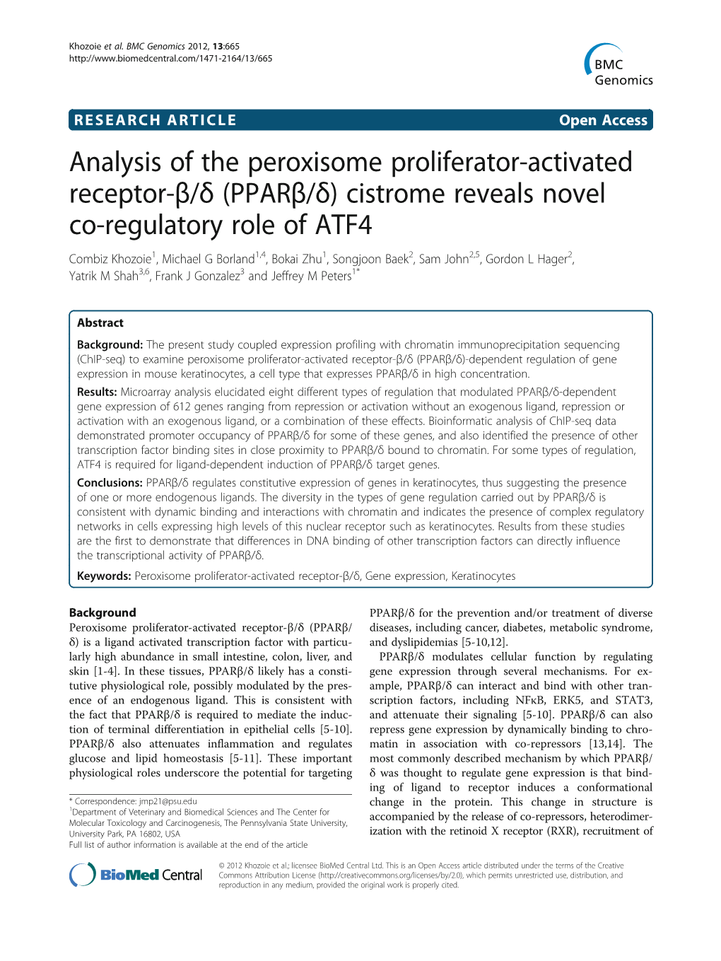 Analysis of the Peroxisome Proliferator-Activated Receptor-Β/Δ