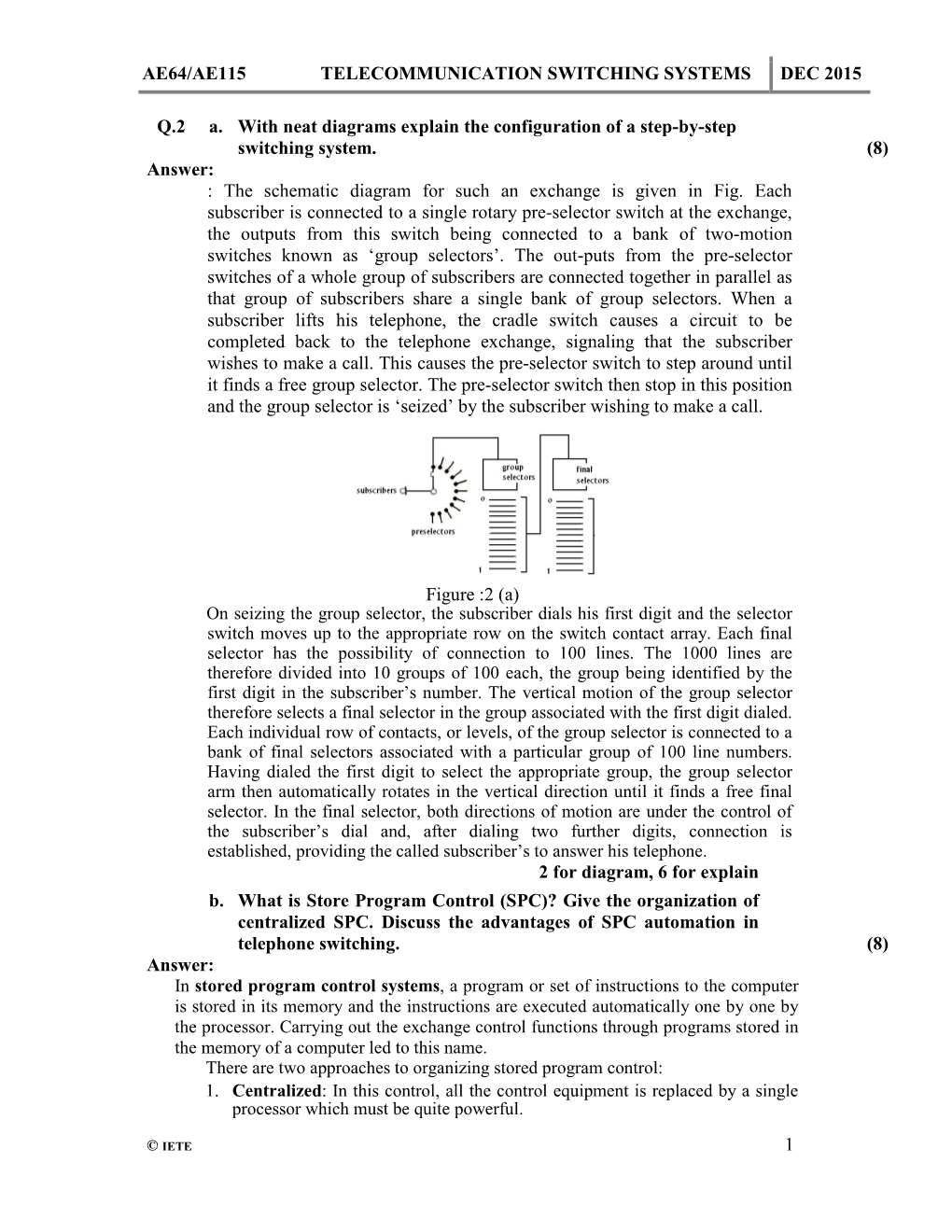 Ae64/Ae115 Telecommunication Switching Systems Dec 2015