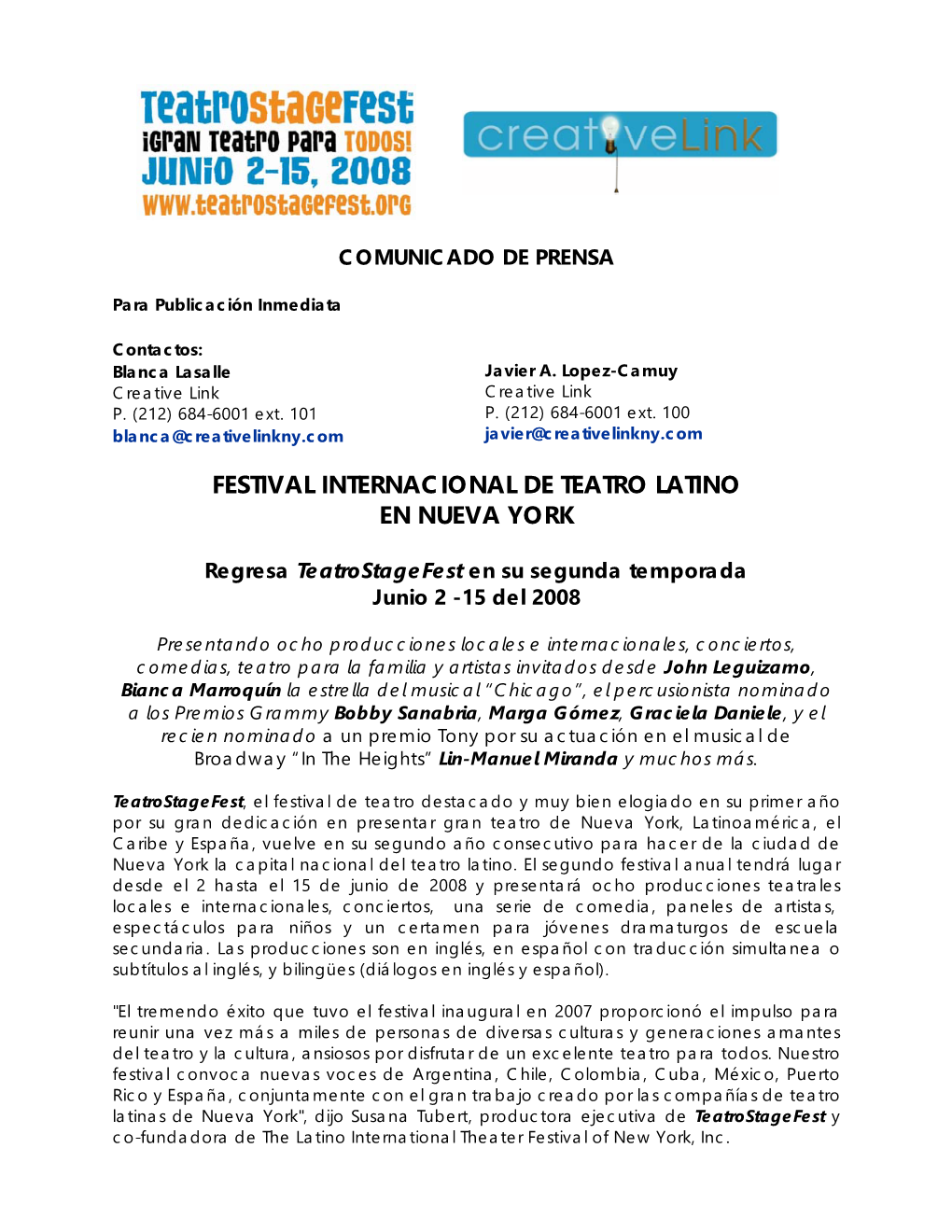Festival Internacional De Teatro Latino En Nueva York