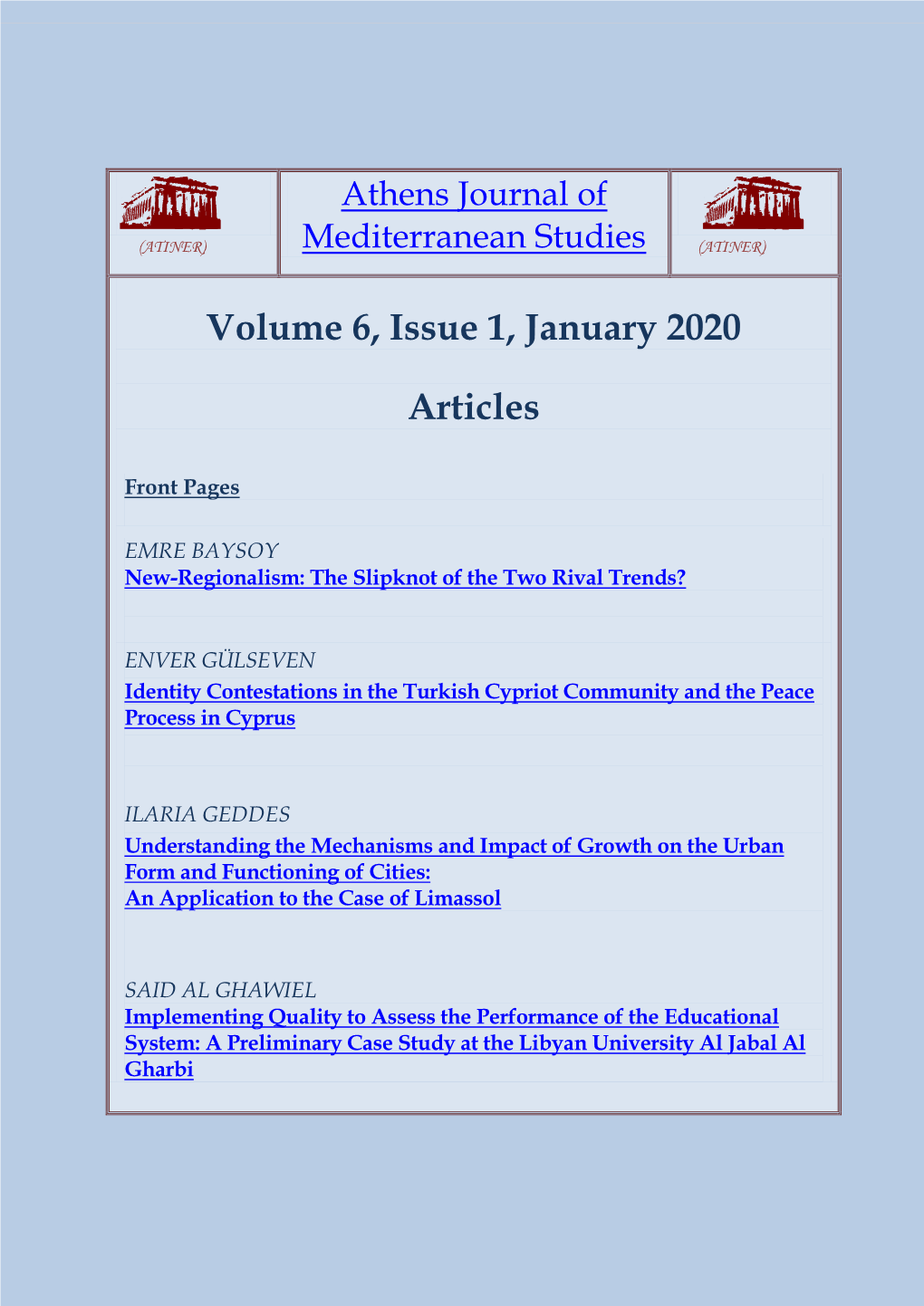 Volume 6, Issue 1, January 2020 Articles