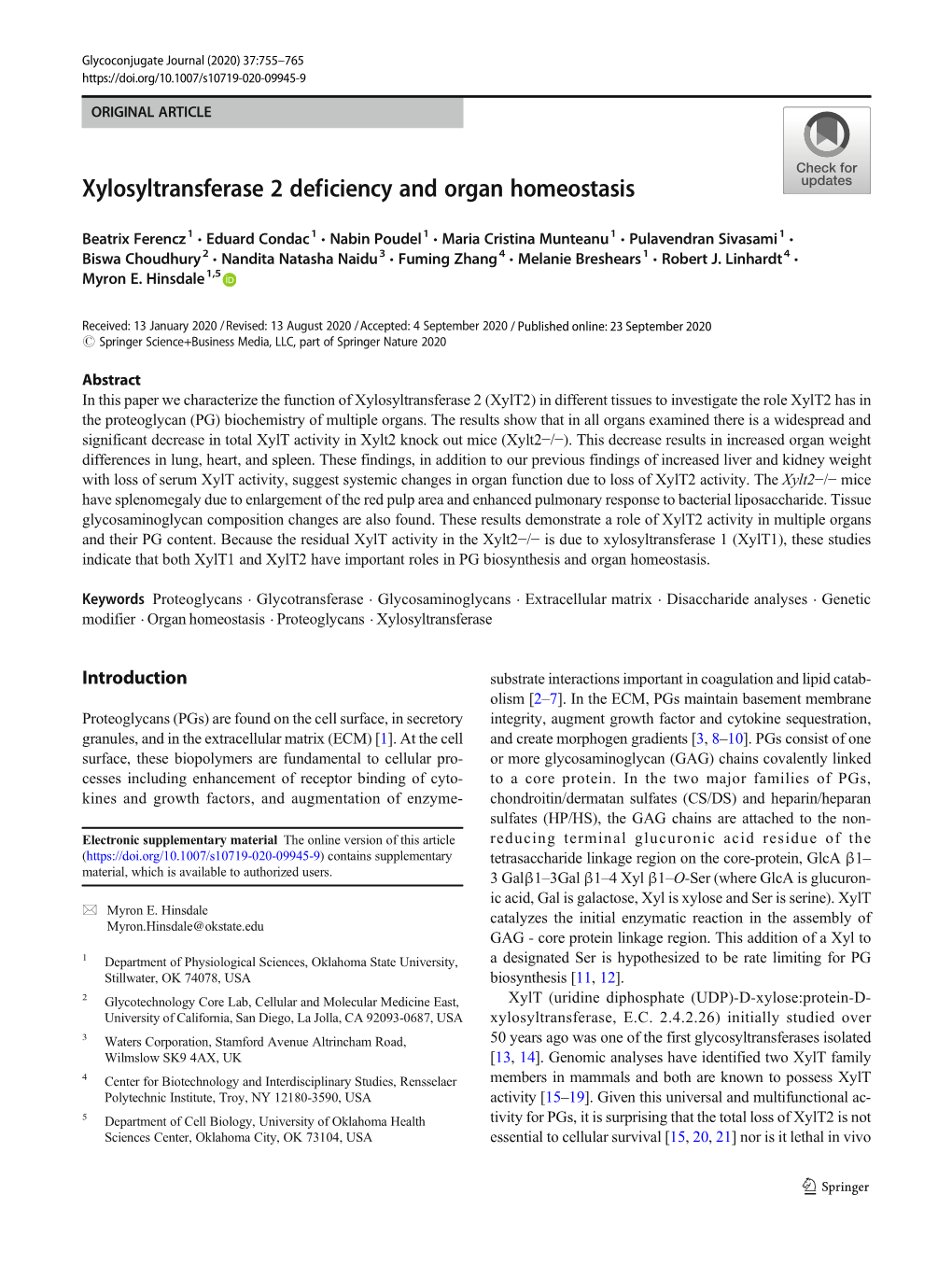 Xylosyltransferase 2 Deficiency and Organ Homeostasis