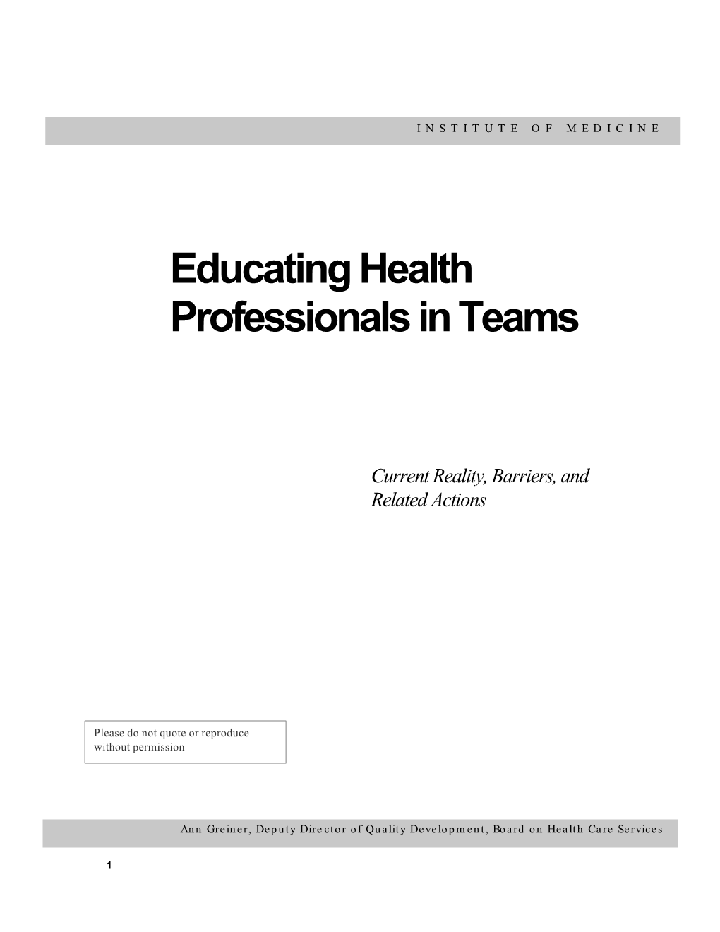 Educating Health Professionals in Teams