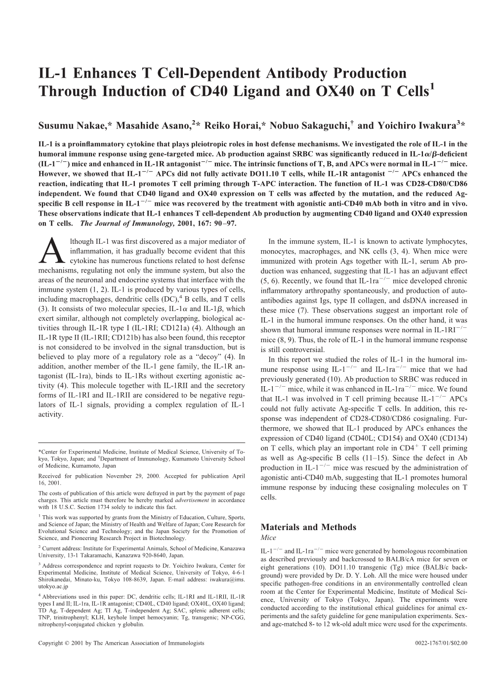 Ligand and OX40 on T Cells Production Through Induction Of