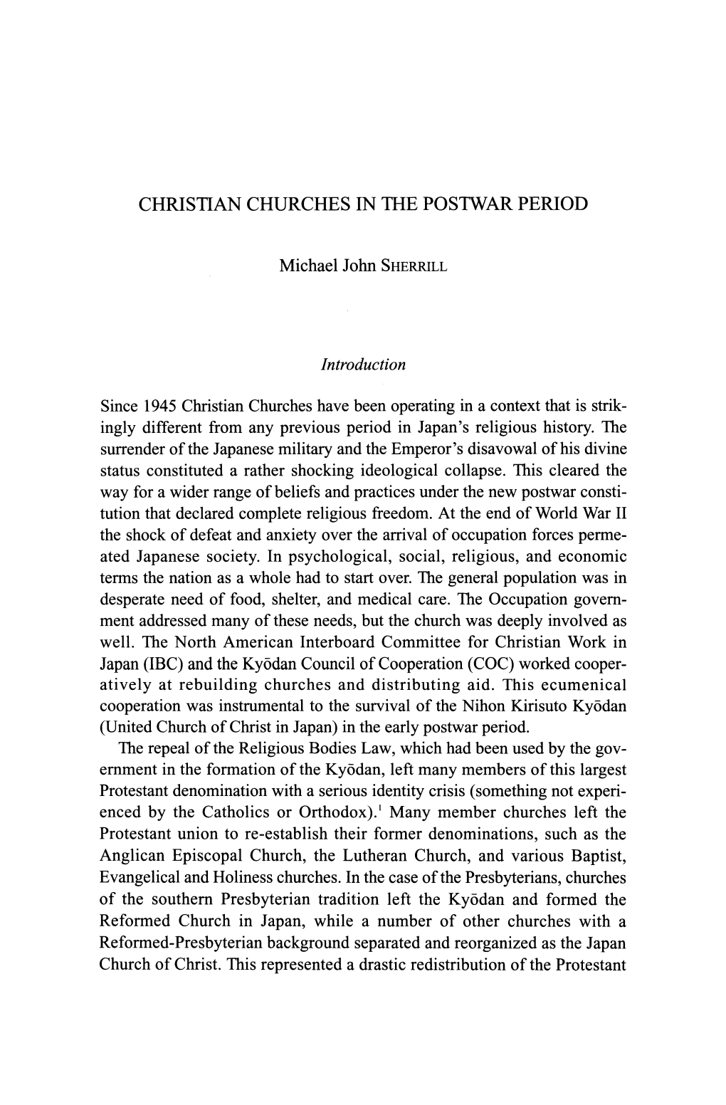 Christian Churches in the Postwar Period