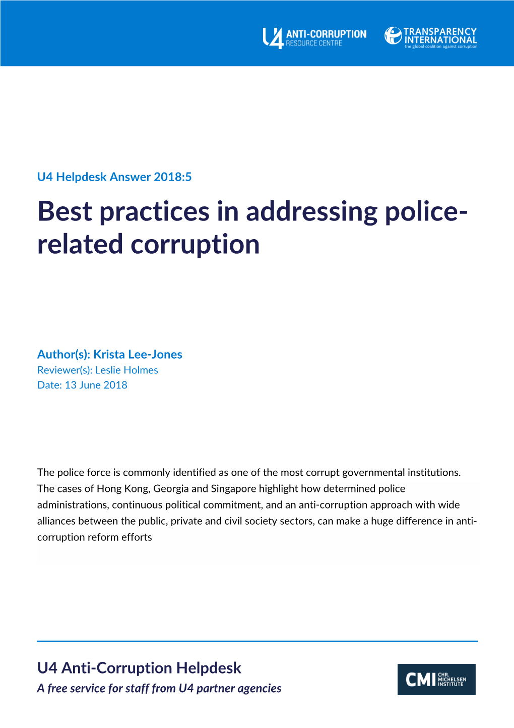 Best Practices in Addressing Police- Related Corruption