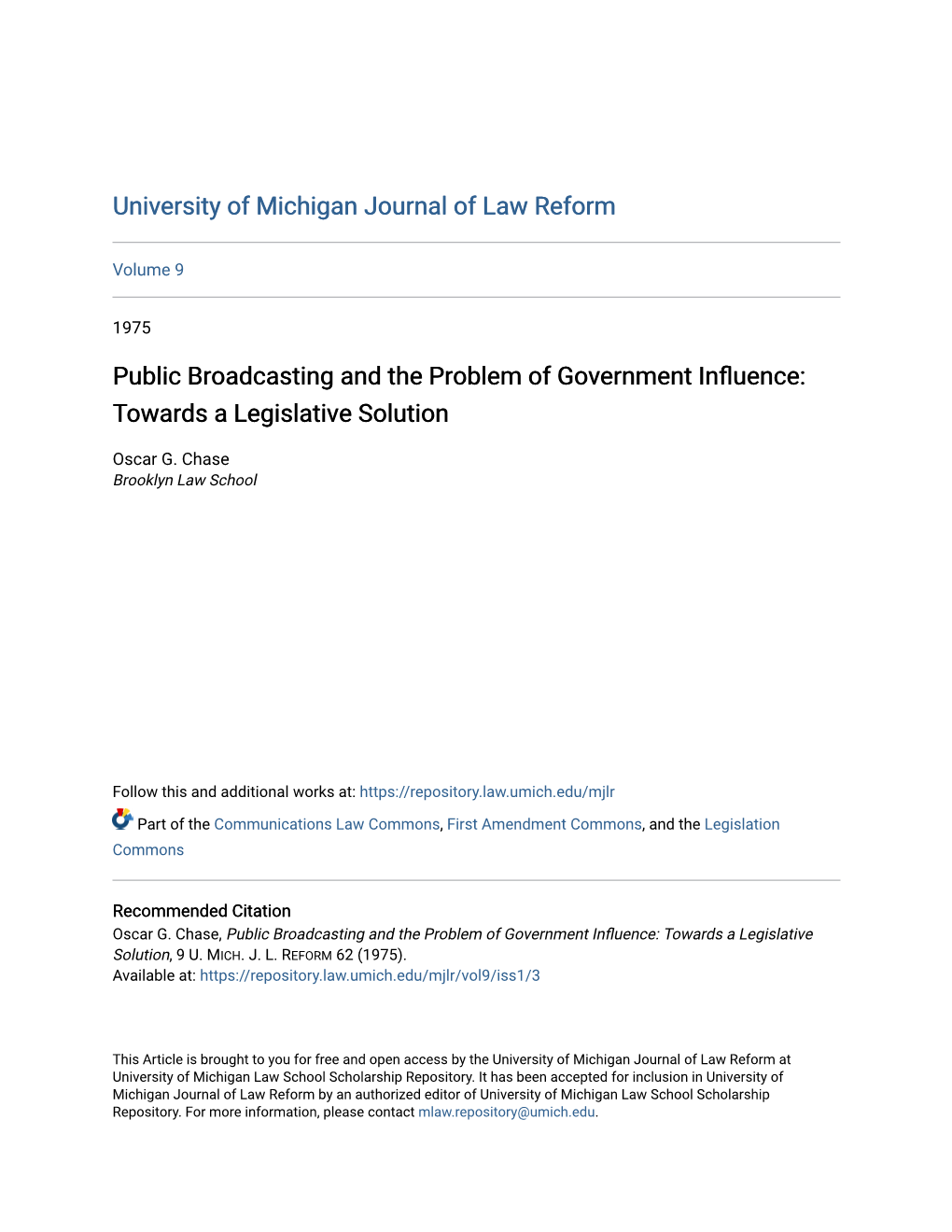 Public Broadcasting and the Problem of Government Influence: Towards a Legislative Solution