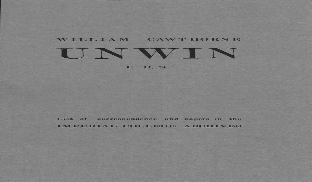Unwin Catalogue