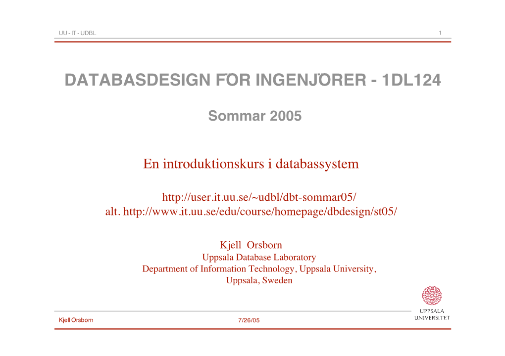 Databasdesign För Ingenjörer - 1Dl124