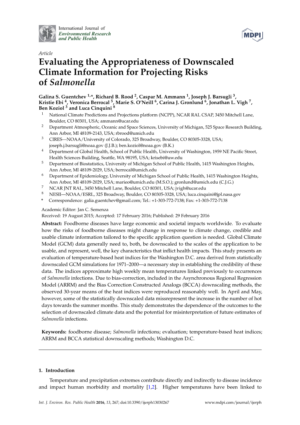 Evaluating the Appropriateness of Downscaled Climate Information for Projecting Risks of Salmonella