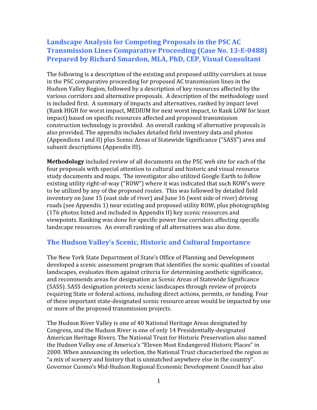 Landscape Analysis for Competing Proposals in the PSC AC Transmission Lines Comparative Proceeding (Case No