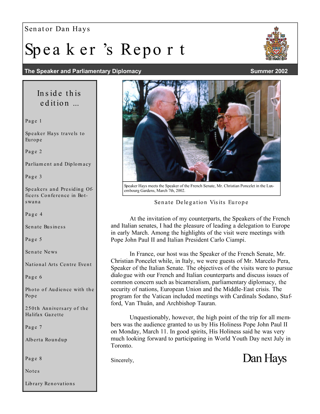 Speaker's Report