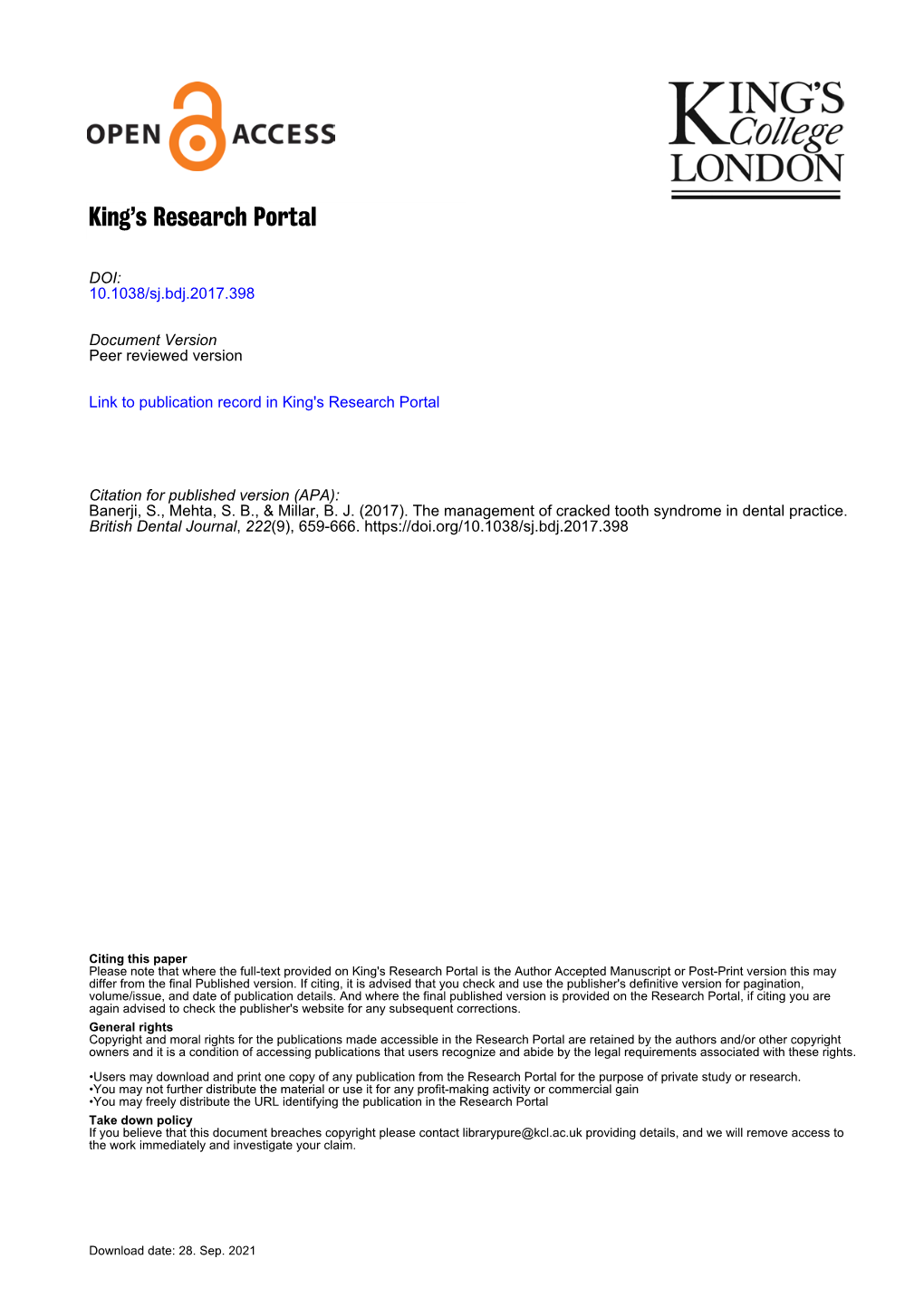 The Management of Cracked Tooth Syndrome in Dental Practice