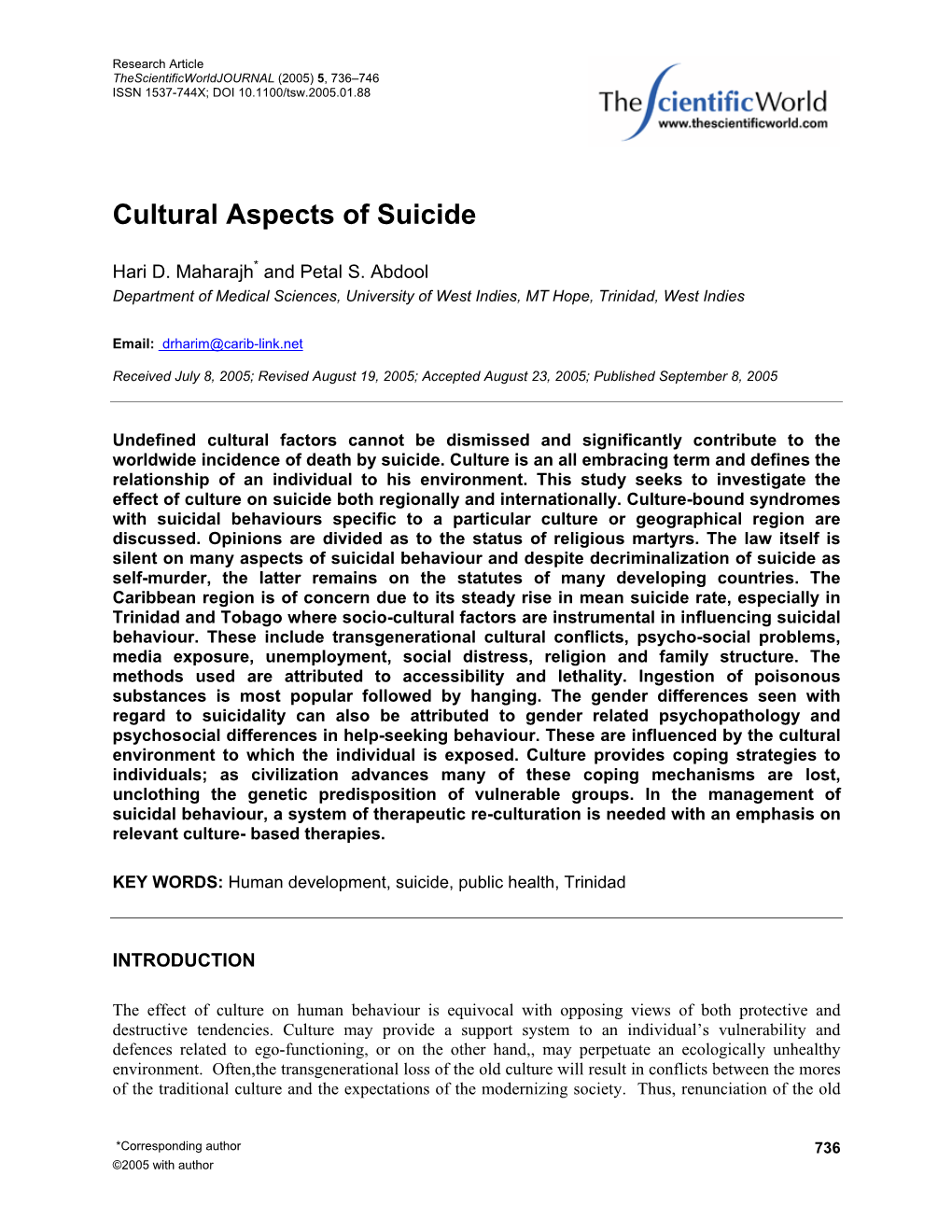 Cultural Aspects of Suicide