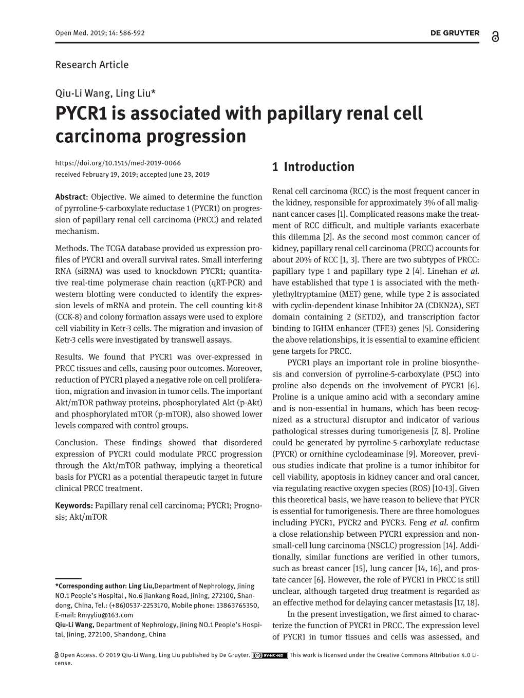 PYCR1 Is Associated with Papillary Renal Cell Carcinoma Progression
