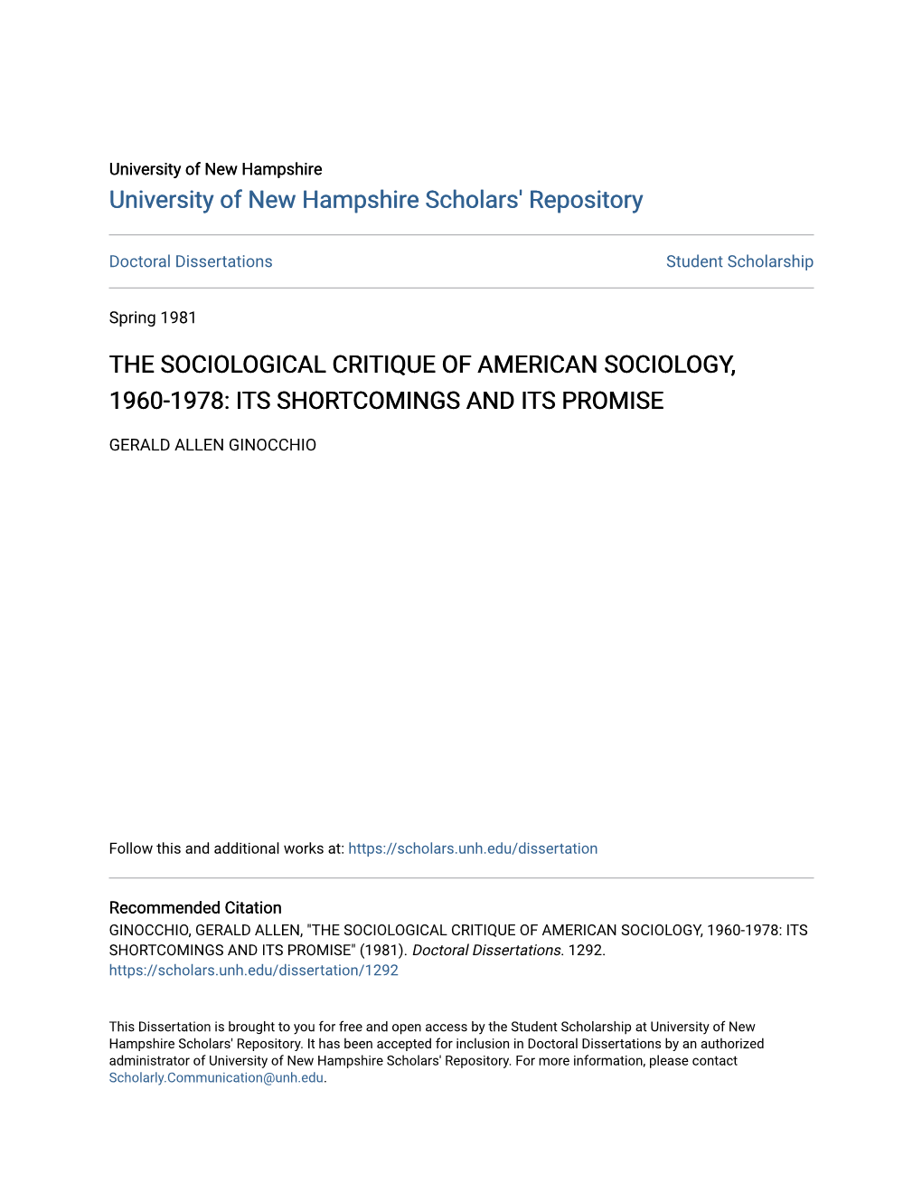 The Sociological Critique of American Sociology, 1960-1978: Its Shortcomings and Its Promise