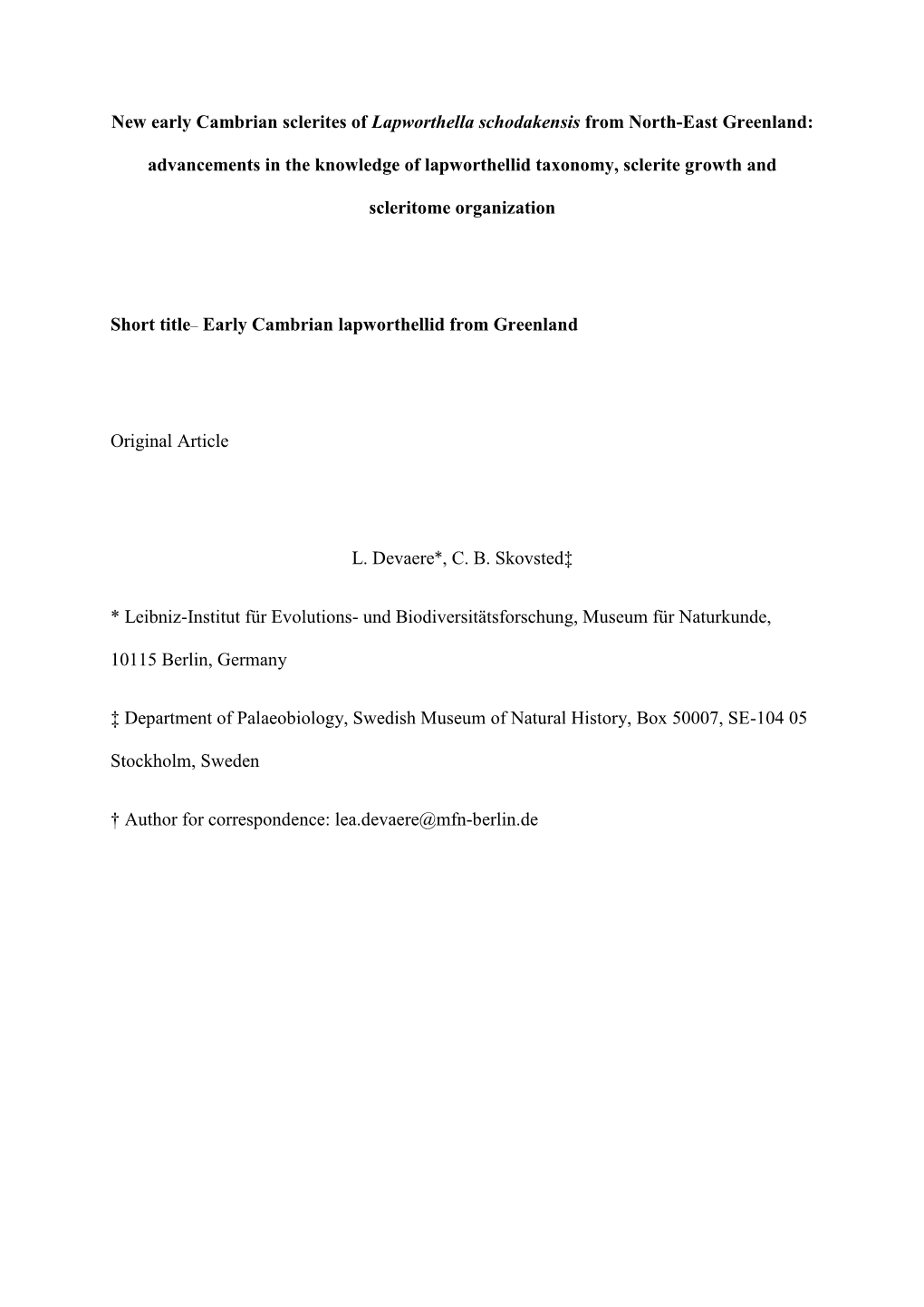 New Early Cambrian Sclerites of Lapworthella Schodakensis from North-East Greenland