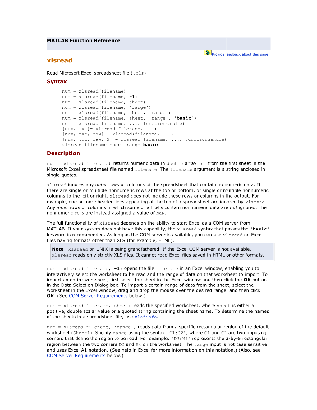 MATLAB Function Reference