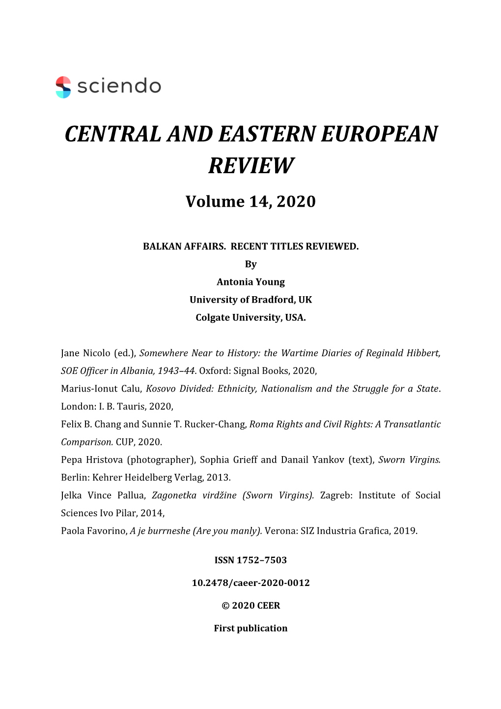 CENTRAL and EASTERN EUROPEAN REVIEW Volume 14, 2020
