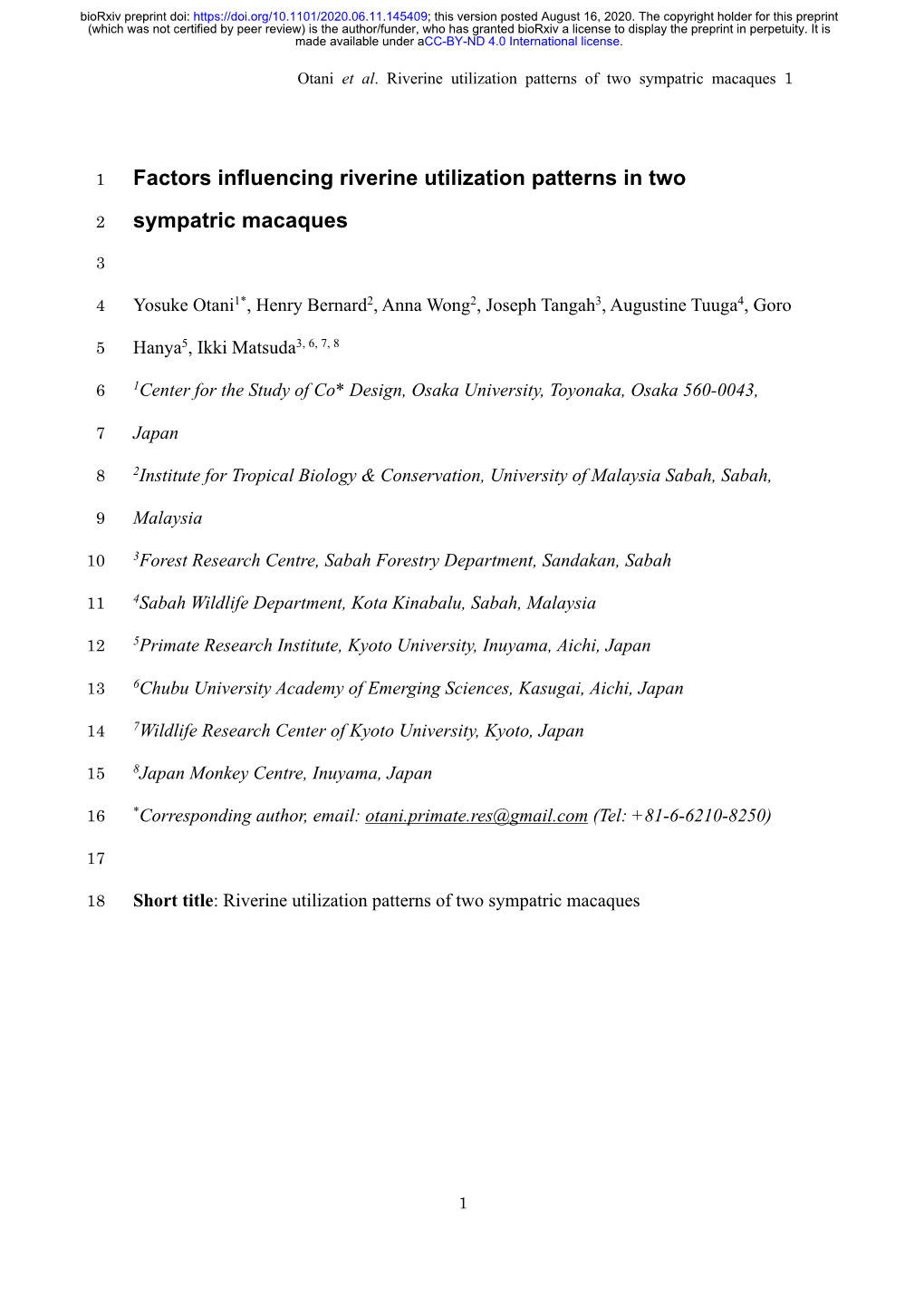 Factors Influencing Riverine Utilization Patterns in Two Sympatric Macaques