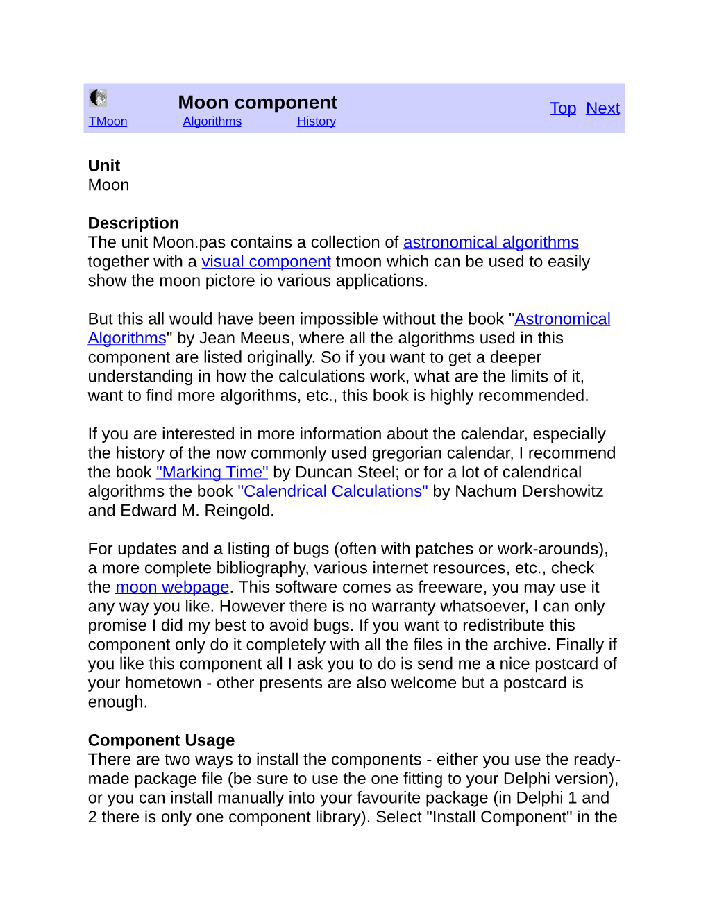 Moon Component Top Next Unit Moon Description the Unit Moon.Pas