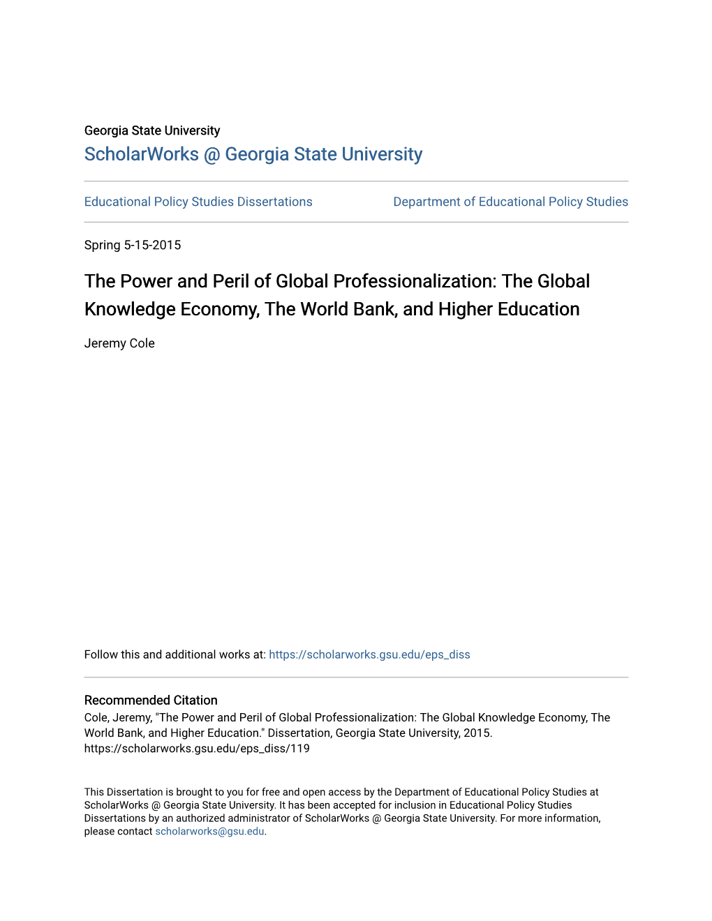 The Global Knowledge Economy, the World Bank, and Higher Education