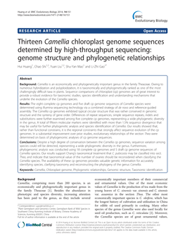 Thirteen Camellia Chloroplast Genome Sequences Determined by High