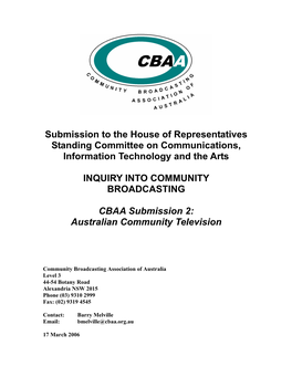 Community Television Submission to House of Representatives Inquiry