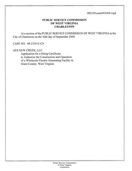 082105Come093009.Wpd PUBLIC SERVICE COMMISSION at A