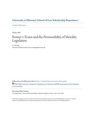 Romer V. Evans and the Permissibility of Morality Legislation S