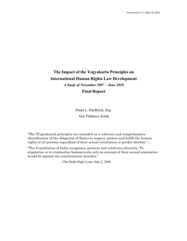 The Impact of the Yogyakarta Principles on International Human Rights Law Development Final Report