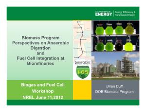 Biomass Program Perspectives on Anaerobic Digestion and Fuel Cell Integration at Biorefineries