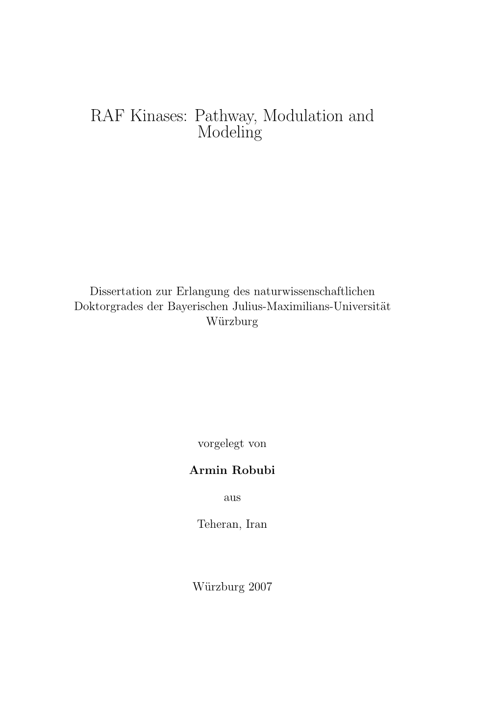 RAF Kinases: Pathway, Modulation and Modeling