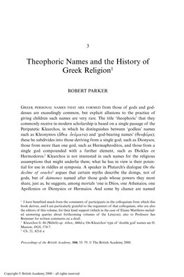 Theophoric Names and the History of Greek Religion1