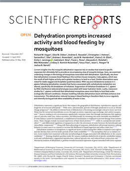 Dehydration Prompts Increased Activity and Blood Feeding by Mosquitoes Received: 1 December 2017 Richard W