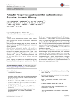 Psilocybin with Psychological Support for Treatment-Resistant Depression: Six-Month Follow-Up